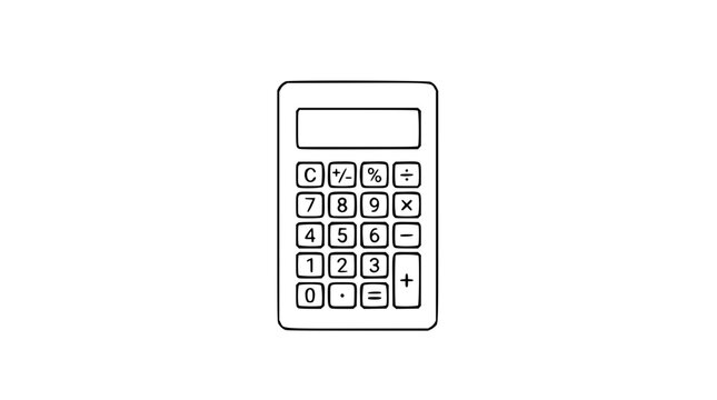 Clean black and white line art vector icon of a simple calculator, perfect for finance apps, school worksheets, budgets, or accounting tools.