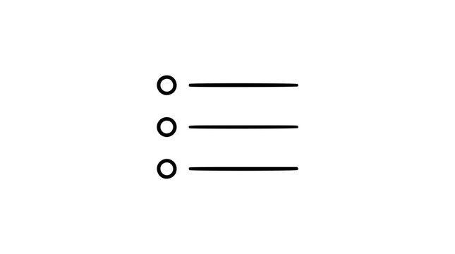 Clean black and white line art vector icon of a bulleted list checklist, perfect for tasks, notes, project planning, forms, or interface controls.