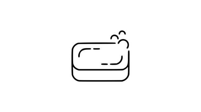 A clean black and white line art vector icon of an oval bar of soap, fitting for spa service menus, cleaning supply packaging, or hotel amenity guides.