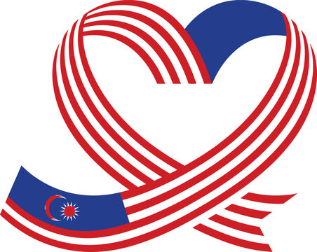 Heart shape ribbon with malaysia flag pattern