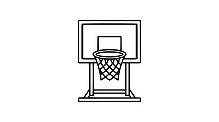 A crisp black and white line art vector icon of a basketball hoop with backboard and net, excellent for sports team branding, athletic event promotions, or fitness application interfaces. © Hassan