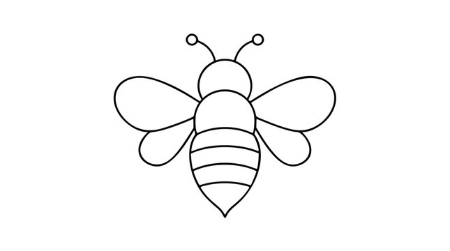 A clean black and white line art vector icon of a buzzing bee with delicate wings, perfect for honey brands, nature apps, or educational materials about pollination.