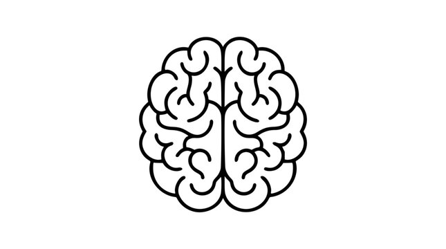 A clean black and white line art vector icon of a stylized brain with radiating energy, ideal for mindfulness apps, creative agency branding, or innovation workshop materials.