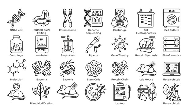 Modern Genetic Engineering Vector Icon Set