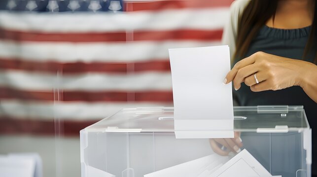 Female voter fulfilling civic duty at a local polling station with a clean white ballot card.
