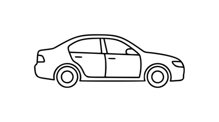 Fototapeta premium A clean black and white line art vector icon portraying a modern car in profile, applicable for dealership logos, parking facility wayfinding, or automotive comparison website graphics.