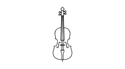 A clean black and white line art vector icon of a cello with bow, featuring detailed curves and f-holes, excellent for music school materials, concert programs, or orchestra apps. © Ema