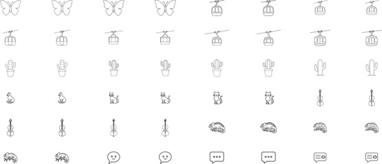 Set of 48 hand-drawn vector line icons, minimalist black outline illustrations bundle, scalable and editable stroke clipart collection for web, ui, presentations, and print © Ema