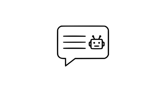 A hand-traced chatbot speech bubble as elegant black and white line art, perfect for conversational AI products, smart messaging systems, or technology company logos.