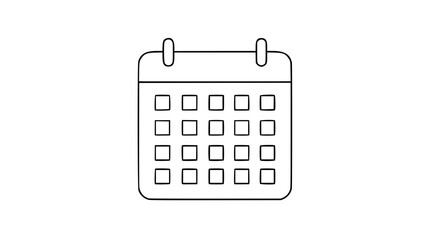 A clean black and white line art vector icon of a calendar with hand-drawn outline, perfect for scheduling apps, date pickers, and event planning interfaces. © Zunaira