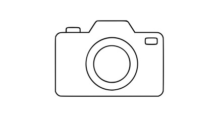 A clean black and white line art vector icon of a handheld camera, ideal for photo app interfaces, travel blogs, or creative portfolio navigation elements. © Zunaira