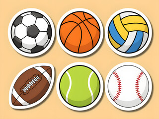 Obraz premium Sports icons set with soccer ball, basketball, volleyball, football, tennis ball and baseball, athletic symbols for design
