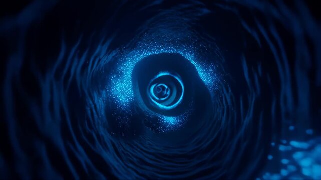 Neural Network Tunnel with Glowing Blue Particles and Intricate Patterns in a Digital Abstract Design