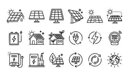 Fototapeta premium Solar energy icons and sustainable living symbols