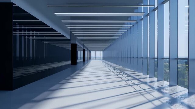 Magnific Modern Financial Hallway with Synchronized Ligh Minimax Abstract Visual Background with Clean Commercial Design Style