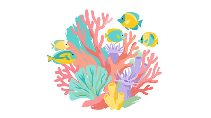 Fototapeta premium Colorful Coral Reef with Tropical Fish Illustration