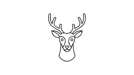 A striking black and white line art vector icon of a deer head with antlers, ideal for wildlife branding and nature-themed decorative applications. © Dolon