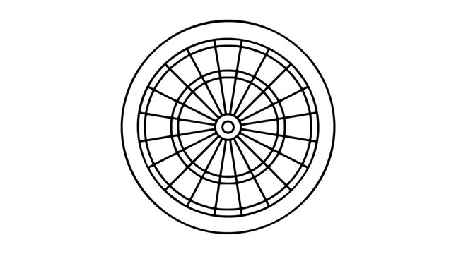 A clean black and white line art vector icon of a dartboard, excellent for pub game promotions, sports bar decorations, or competitive target practice illustrations.