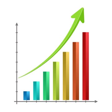 A Colorful glowing business bar chart featuring an upward trend animation, alongside a stock market chart with a green line graph displaying financial data and business growth.