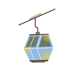 Minimalist cable car vector illustration. Modern geometric ski lift gondola cabin with textured gold accents. Winter resort mountain transport icon isolated on a clean white background. © Olexandra Simkina