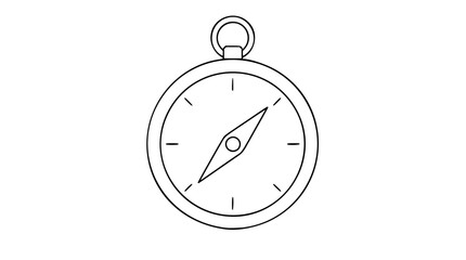 A clean black and white line art vector icon of a directional compass with needle and cardinal points, suitable for navigation apps, travel guides, or exploration themes. © Md