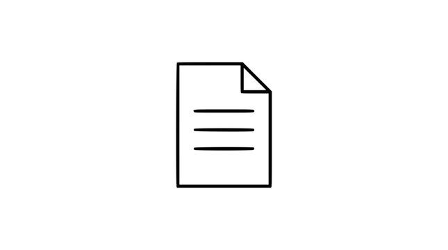 A clean black and white line art vector icon of a document file with folded corner, ideal for user interfaces, cloud storage apps, or office productivity tools.