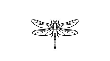 A graceful dragonfly illustrated in refined black and white line art, ideal for nature-inspired branding, garden center logos, or entomology educational content. © Shohag