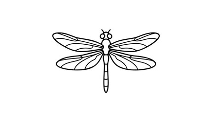 A clean black and white line art vector icon of a delicate dragonfly, wonderful for nature blog headers, entomology educational materials, or organic brand identity designs. © Shohag