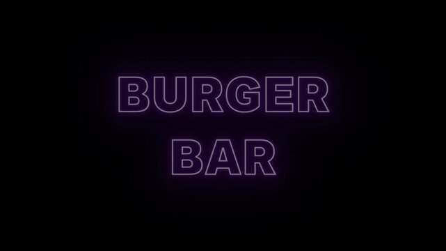Vivid Purple Neon Sign 'BURGER BAR' with Continuous Loop on Clear Background, Ideal for Fast Food Joint and Diner Promos