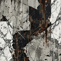 A textured abstract background with dark geometric shapes and rust © yuniarti