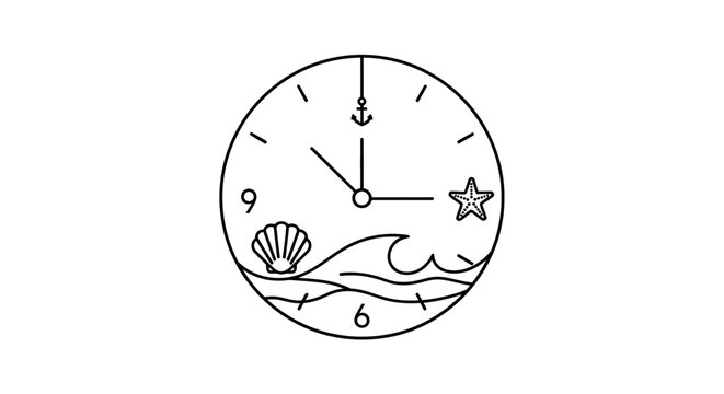 Beach theme clock with shell waves and anchor icon