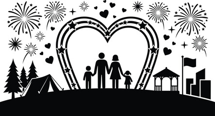 Fototapeta premium Heart-Shaped Family Silhouette