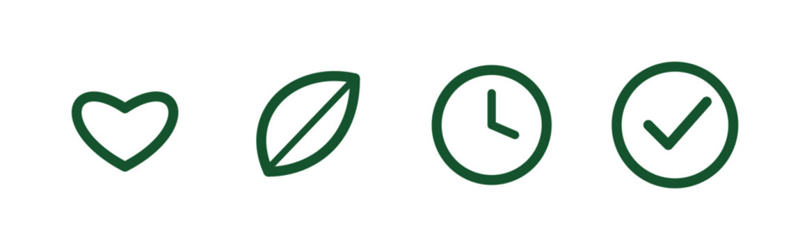 Line icon set, heart leaf clock, wellness and health
