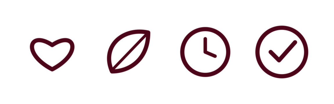 Line icon set, heart leaf clock, wellness and health
