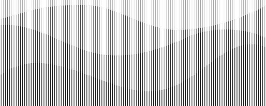 Black and white linear geometric background with wave pattern, vertical straight and smooth lines transitioning from thin to thick, abstract modern textured vector pattern for banners and design