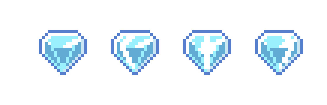 Animated pixel art gems sprite sheet. Retro 8-bit shiny loot sequence for 2D game UI.