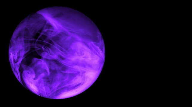 Abstract purple smoke swirling and forming an oval shape against black background