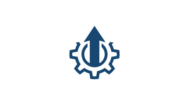 Gear with arrow logo design element.