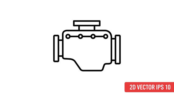 Simple Line Art Icon of a Car Engine Block on a White Background