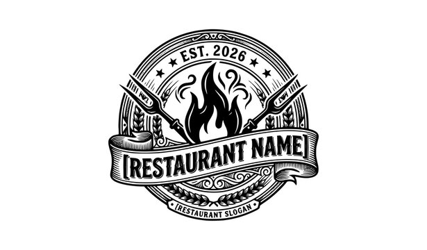 Authentic Smokehouse BBQ Bar and Grill Logo Badge 2026 Black and White Vector