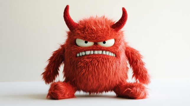 Angry red furry monster with horns.