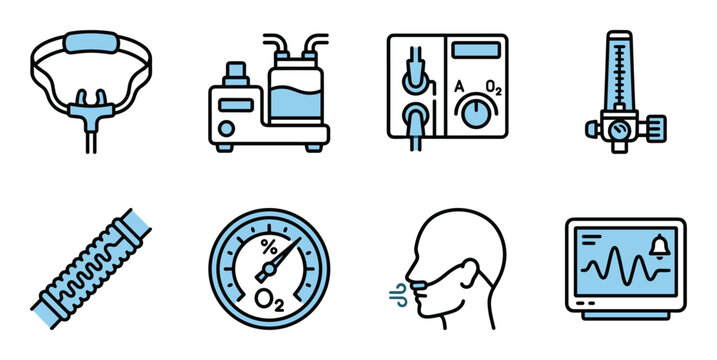 Minimalist medical icon set with dual color blue and black outline