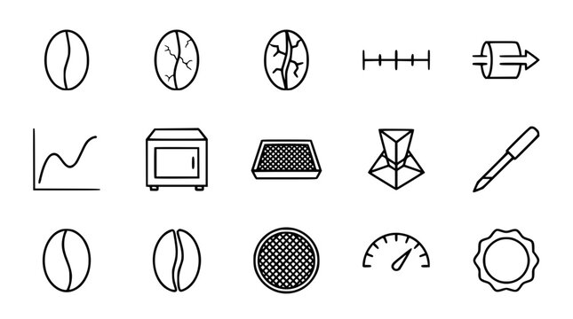 Bean icons with measurement and equipment in minimalist vector silhouette style