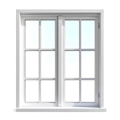 Fototapeta premium Classic White Double Window Frame Isolated on White Background