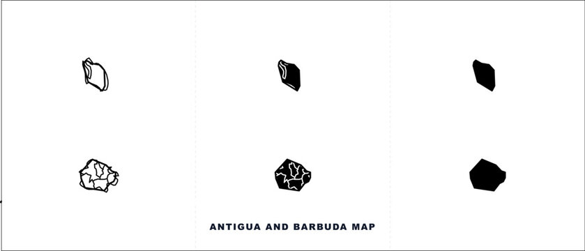Antigua and barbuda map vector icons set, outline and silhouette style