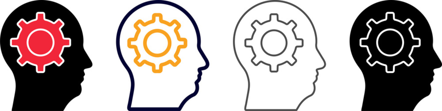 Mental Process Icon Set in Filled, Outline Color, Outline Line and Glyph Styles 