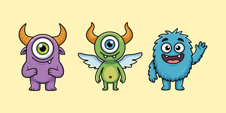 Collection of cute cartoon monsters