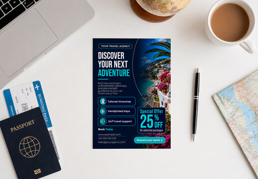 Travel Agency Flyer with Blue Accents