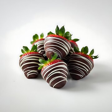 Chocolate-covered strawberries with white drizzle studio lighting