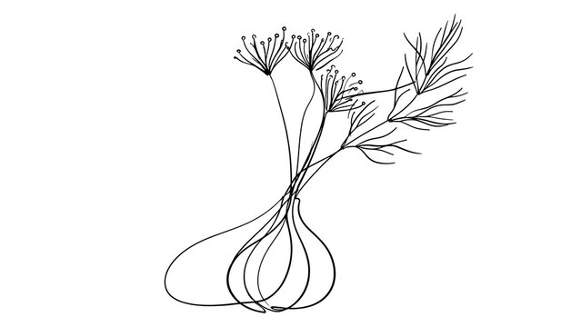 Hand drawn dill and onion illustration white background.